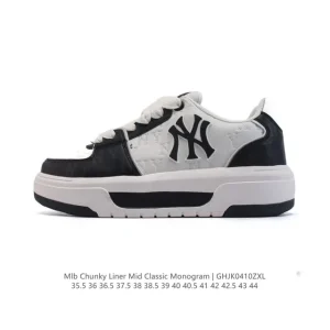 MLB Chunky Liner Mid Retro Street Style Leather Sneakers for Men and Women