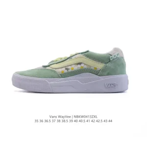 Vans Wayvee White Green Embroidered Flowers Skate Shoes for Men and Women