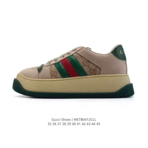 Gucci Screener Vintage Leather Sneaker with GG Logo and Thick Sole