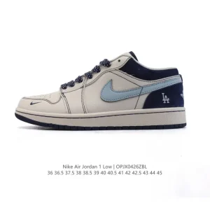 Air Jordan 1 Low Retro Classic Leather Sneakers with Air Cushion