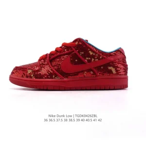 Nike SB Dunk Low Glitter Red 2025 Skateboarding Shoes with Zoom Air