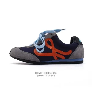 Loewe Ballet Runner Leather and Fabric Sneaker with Round Toe and Laces
