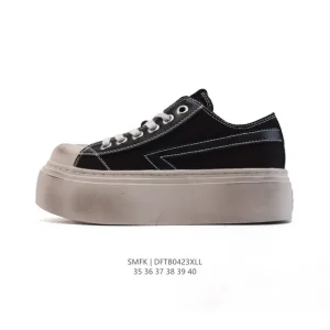 SMFK Cross Flower Chunky Platform Canvas Shoes Vintage Dirty Look