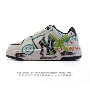 MLB Chunky Liner Mid Hand-Drawn Graffiti Chunky Sole Streetwear Sneakers