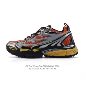 Off-White Industrial Style Low Top Sneakers with Thick Sole and Double Laces
