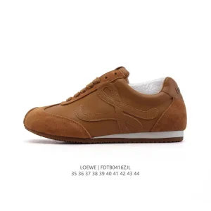 Loewe Ballet Runner Leather Fabric Sneaker Round Toe Lace Up Low Cut