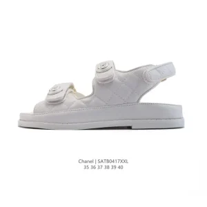 Chanel Logo Magic Strap Flat Slide Sandals for Women