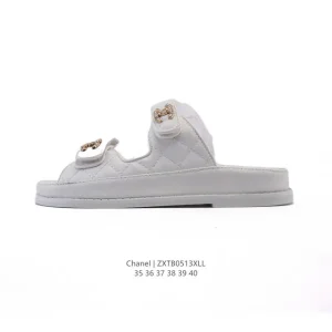 Chanel Logo Magic Strap Flat Slide Sandals for Women