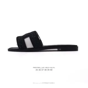 Hermes Woman Luxury Slippers Black White Classic Summer Beach Home