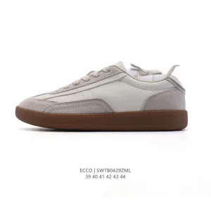 ECCO Men's White Leather Casual Sneakers with Thick Sole