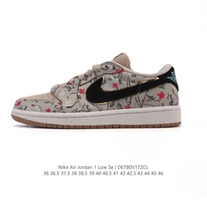 Jordan AJ1 Low Flowers Print Low-Top Retro Basketball Shoes