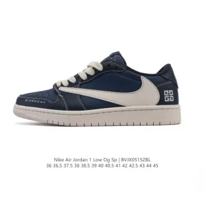 Jordan 1 Low OG SP Military Blue Snake Year Reverse Swoosh Leather Sneakers