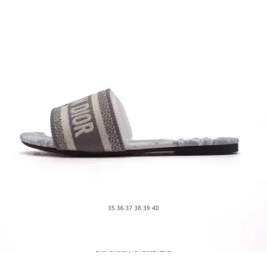 Dior Dway Embroidered Logo Slides Women Flat Retro Limited Edition