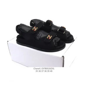 Chanel Logo Magic Strap Flat Sandals Slippers Two-in-One Waterproof TPU