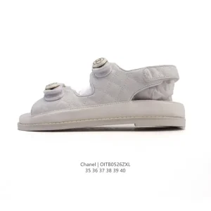 Chanel Logo Magic Strap Flat Slide Sandals