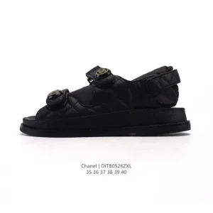 Chanel Logo Magic Strap Flat Sandals Slides Summer Comfort Shoes