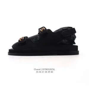 Chanel Logo Magic Strap Flat Sandals Slippers Two-Way Wear