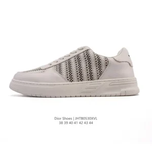 Dior Men's Low-Top Sneakers White Leather Retro Casual Shoes