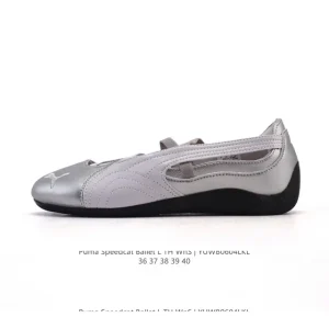 PUMA Speedcat Ballet Mary Jane Flat Shoes for Women - Silver Racing Style