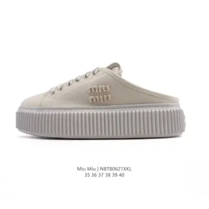 Miumiu Inspired Chunky Platform Slip-On Canvas Slides for Women