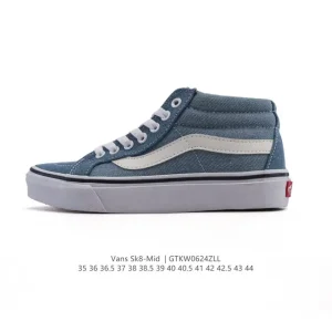 Vans Sk8-Mid Canvas Leather Skateboarding Shoes for Men and Women