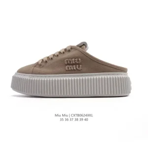 Miu Miu Platform Sneaker White Canvas Shoes for Women