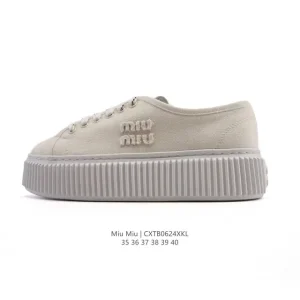 Miumiu Style Platform Canvas Sneakers for Women Fashion Comfort