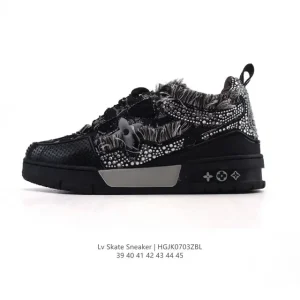Louis Vuitton Men's Sparkling Diamond Leather Skate Sneakers 2025 New