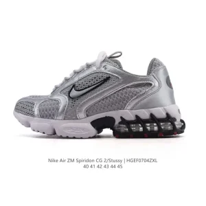 Stussy x Nike Air Zoom Spiridon Caged 2 Leather Mesh Sneakers