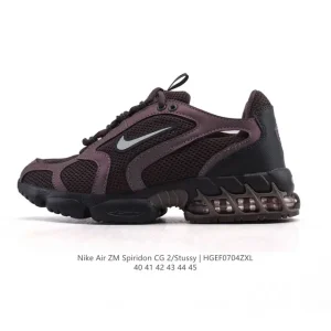 Stussy x Nike Air Zoom Spiridon Caged 2 Leather Mesh Sneakers Men's Vintage Running Shoes