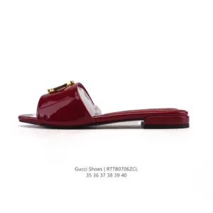 Gucci Women's Square Toe Leather Slippers with Double G Logo