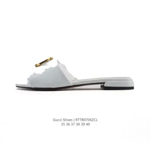 Gucci GG Leather Slippers for Women with Metal Logo
