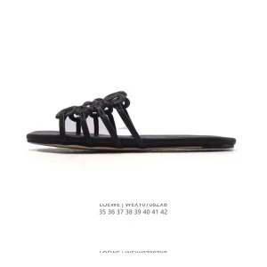 Loewe Petal Anagram Leather Square Toe Slide Sandals for Women
