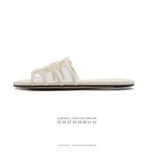 Loewe Petal Anagram Leather Square Toe Slide Sandals for Women