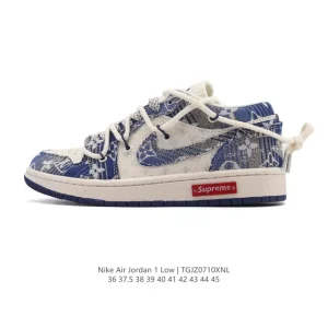 Jordan AJ1 Low Louis Vuitton Collaboration Deconstructed Lace Up Sneakers