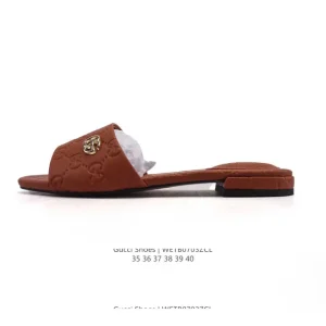 Gucci Black Leather Square-Toe Slippers with Double G Logo