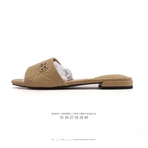 Gucci Black Leather Square Toe Slippers with Double G Logo