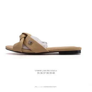 Chanel Women's Leather Slide Sandals European Luxury Summer Style