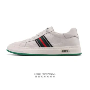 ECCO Men's White Leather Casual Sneakers with Thick Sole