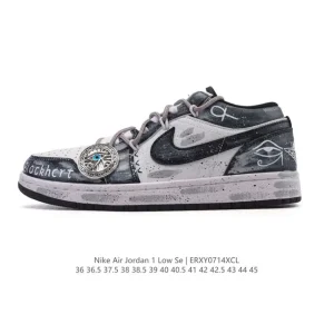 Jordan AJ1 Low Retro Black White Leather Basketball Sneakers