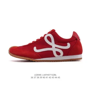 Loewe Ballet Runner Leather and Fabric Sneakers with Round Toe and Lace-Up Design