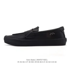 Vans Skate Loafer Black Leather Slip-On Shoes for Men and Women