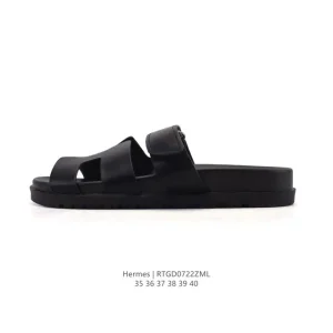 Hermes Woman Luxury Leather Slippers for Home and Resort