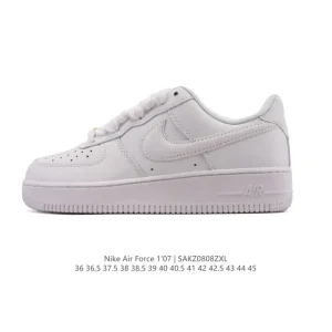 Nike Air Force 1 '07 Low White Leather Sneakers with Air Cushioning