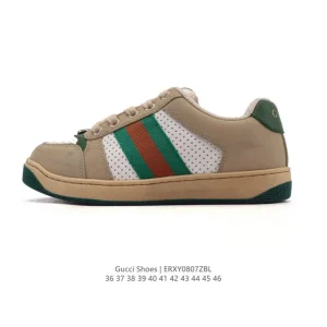 Gucci Screener Old Vintage Leather Sneakers with Thick Sole