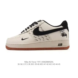 Nike Air Force 1 07 Low White Leather Sneakers with Air Cushion