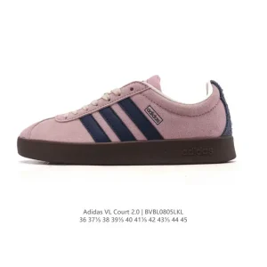 Adidas Vl Court 2.0 Shoes T-Shape Toe White Leather Sneakers