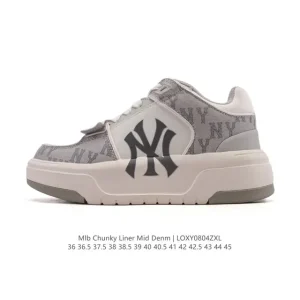 MLB Chunky Liner Mid Retro Street Style Leather Sneakers with Reflective Details
