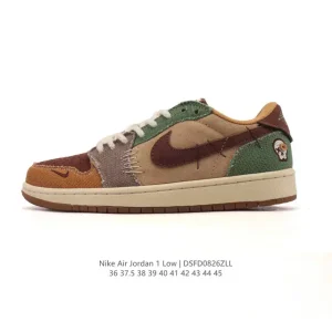 Jordan Zion Voodoo AJ1 Low Og Brown Patchwork Voodoo Doll Sneakers