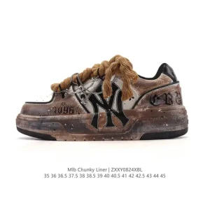 MLB Chunky Liner Mid Retro Street Style Leather Sneakers for Men and Women